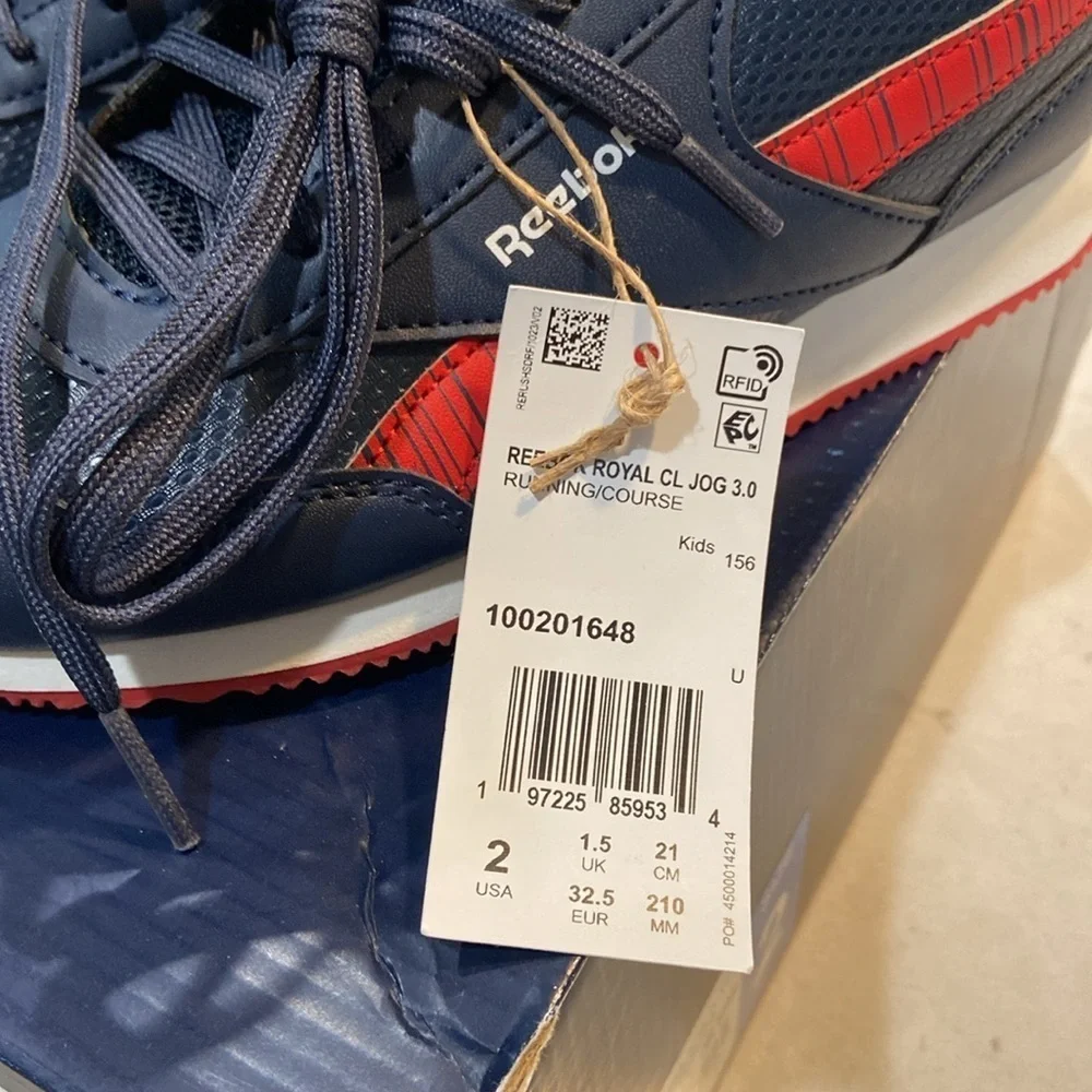 Kids NIB Reebok Royal CL Jog Blue and Red Athletic Sneakers Size 2